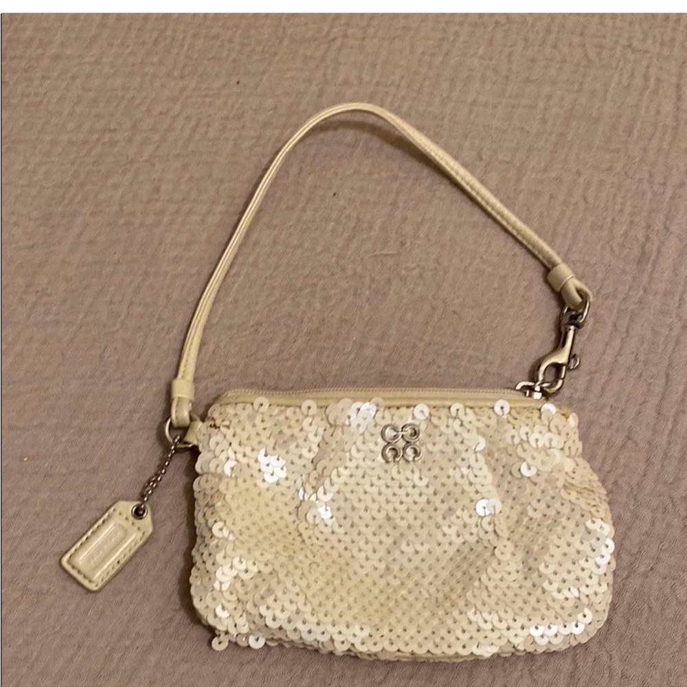 Coach Sequin Cream Clutch Bag